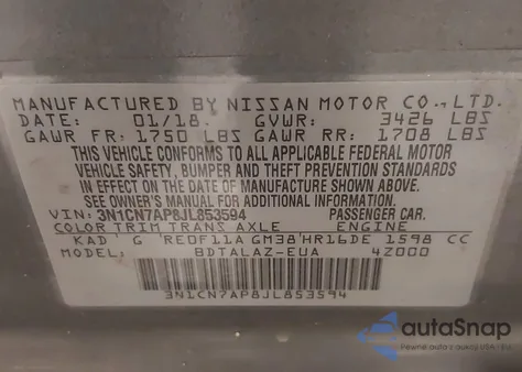 2018 Nissan Versa 1.6 S+ from USA, damaged, VIN 3N1CN7AP8JL853594